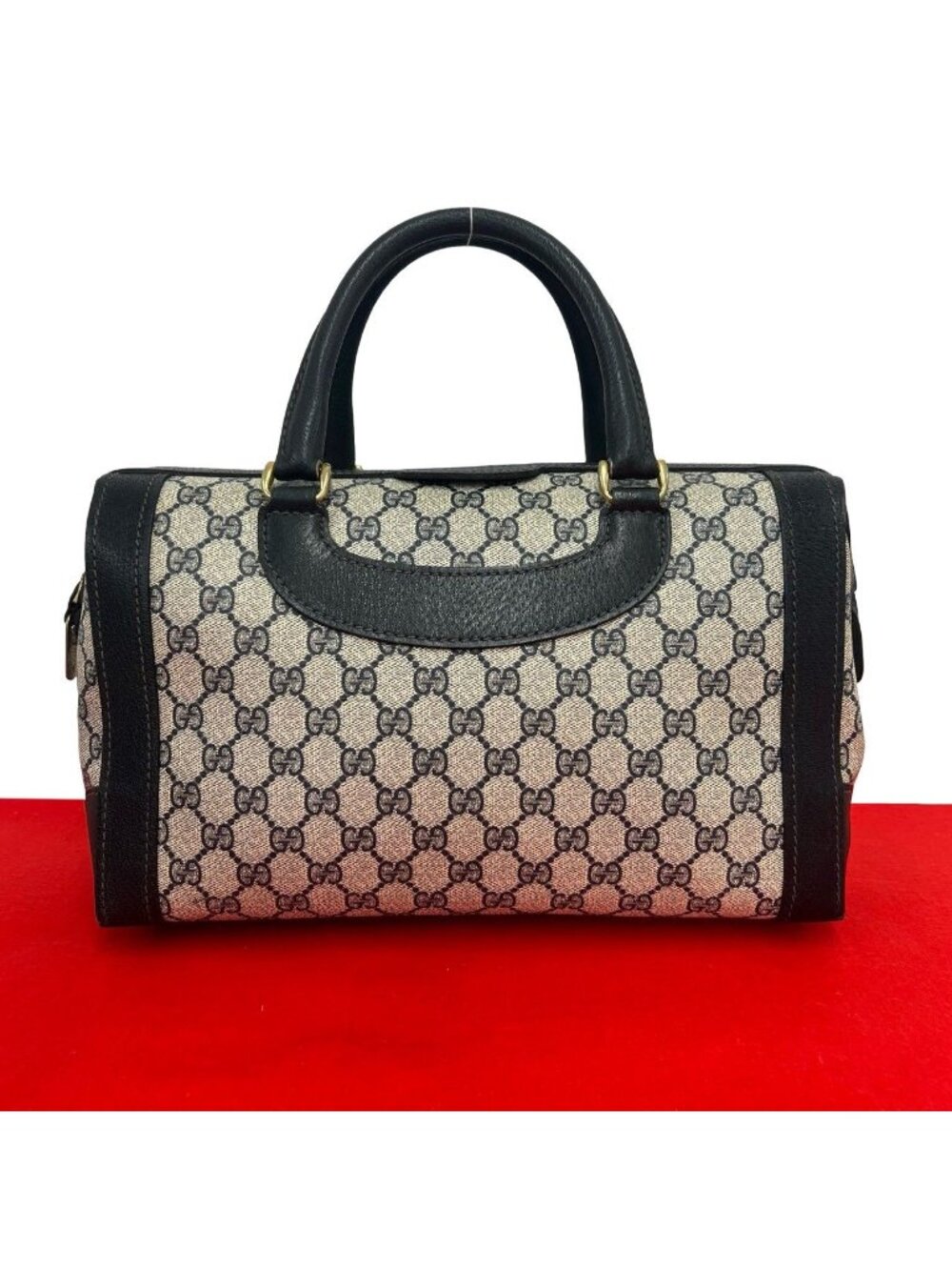 Gucci Vintage GG Pattern Leather Boston Bag Tote Navy